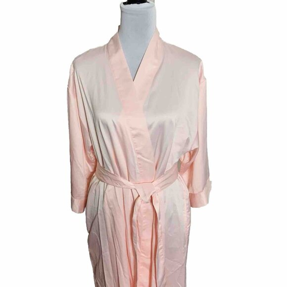 Cabernet Satin Pink Wrap Robe Sz M Kimono 3/4 Sleeve Loungewear Bathrobe Spa Vtg - Picture 3 of 14